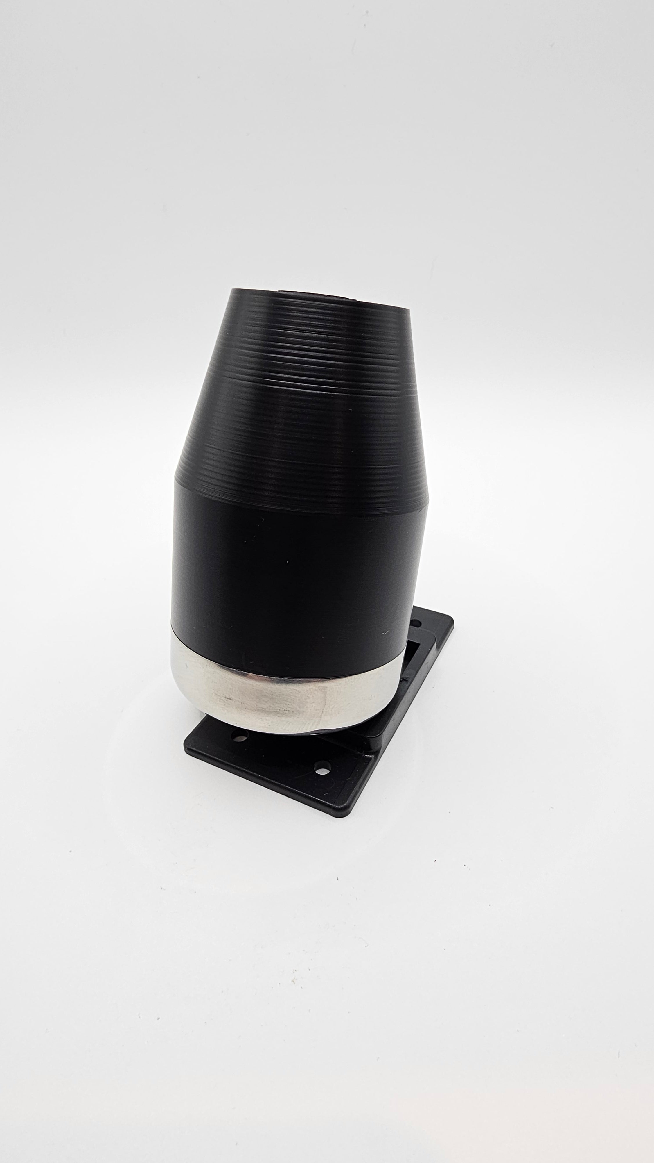 Black and silver cylindrical object on a white background, shift knob, nissan, toyota, mazda, stainless steel