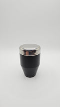 Black and silver cylindrical object on a white background, shift knob, nissan, toyota, mazda, stainless steel