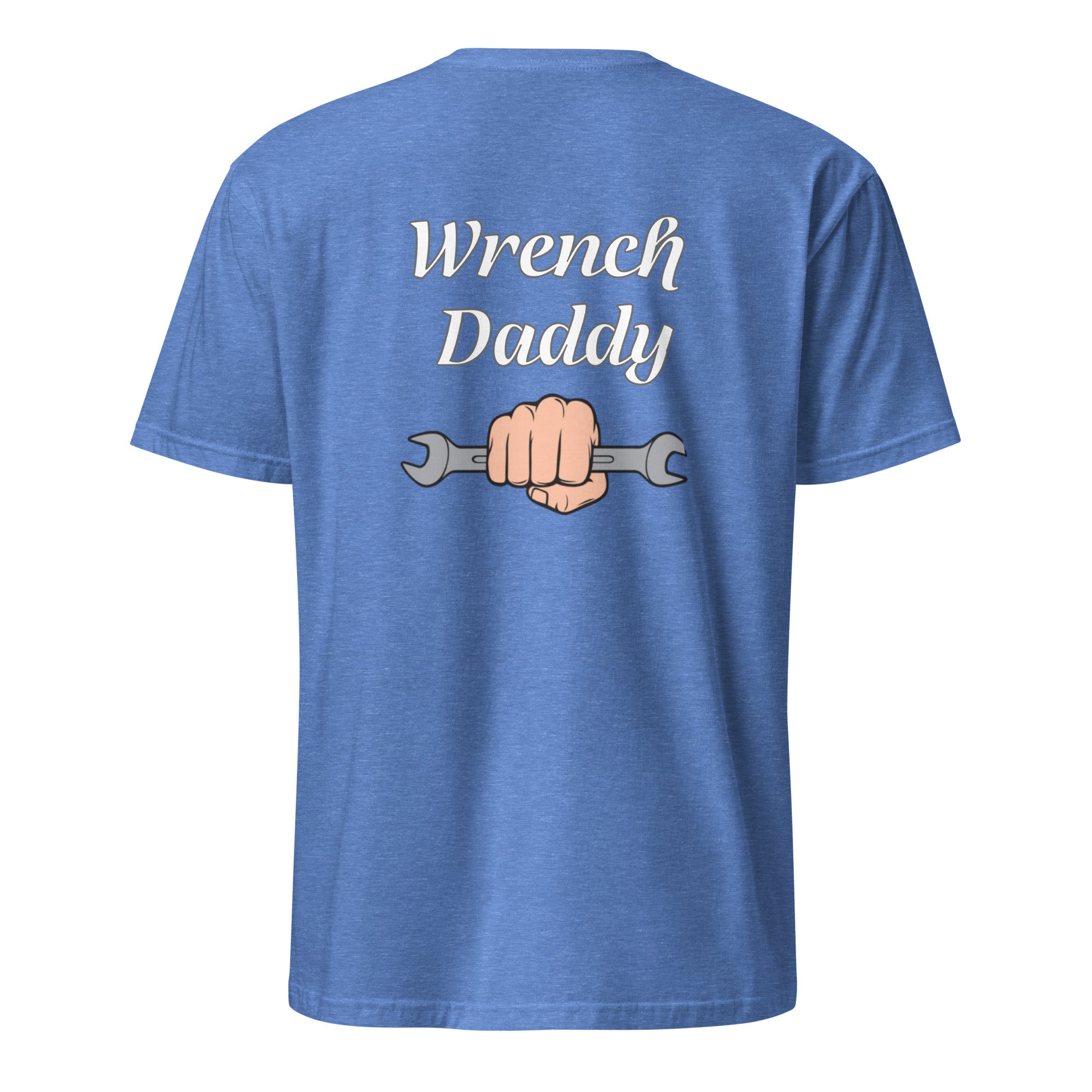 blue t-shirt with 'Wrench Daddy' text and graphic on a white background