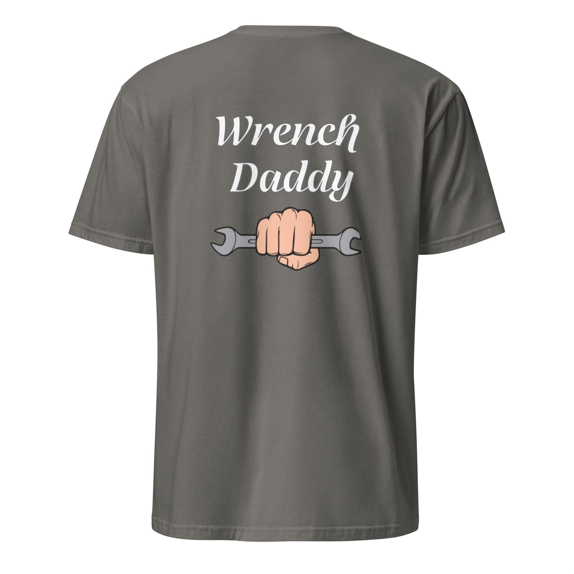 Gray t-shirt with 'Wrench Daddy' text and graphic on a white background