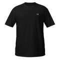 black t-shirt with black cat with its tongue out