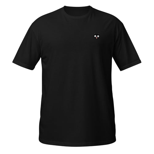 black t-shirt with black cat with its tongue out